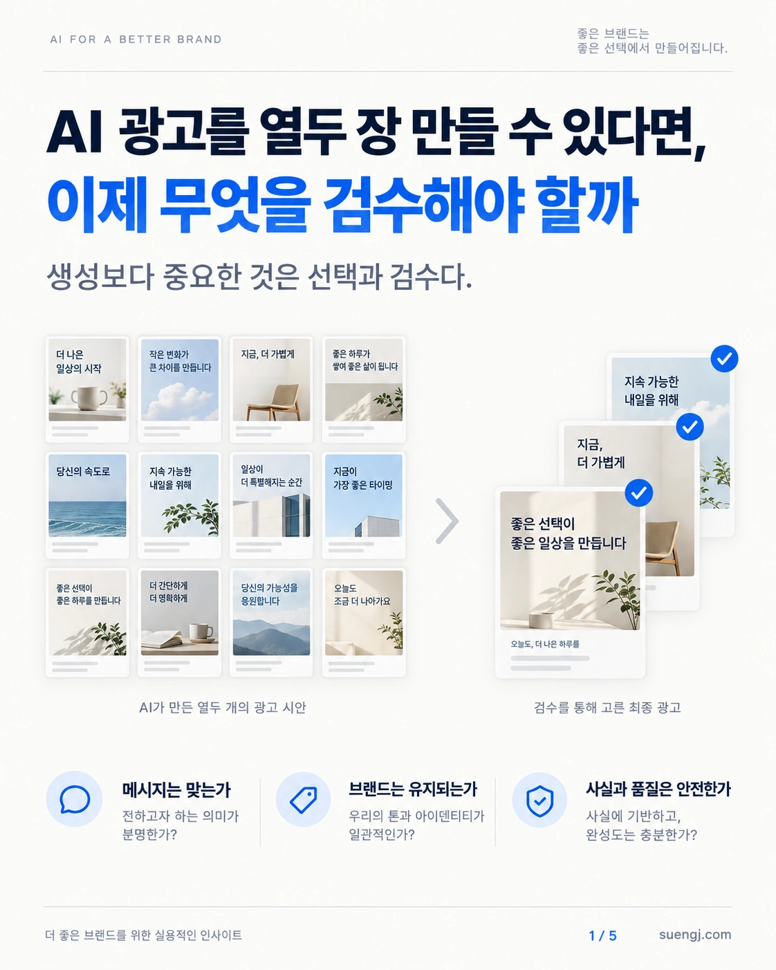 열두 개 광고 시안 중 검수 대상을 선별하는 문제를 제시하는 표지